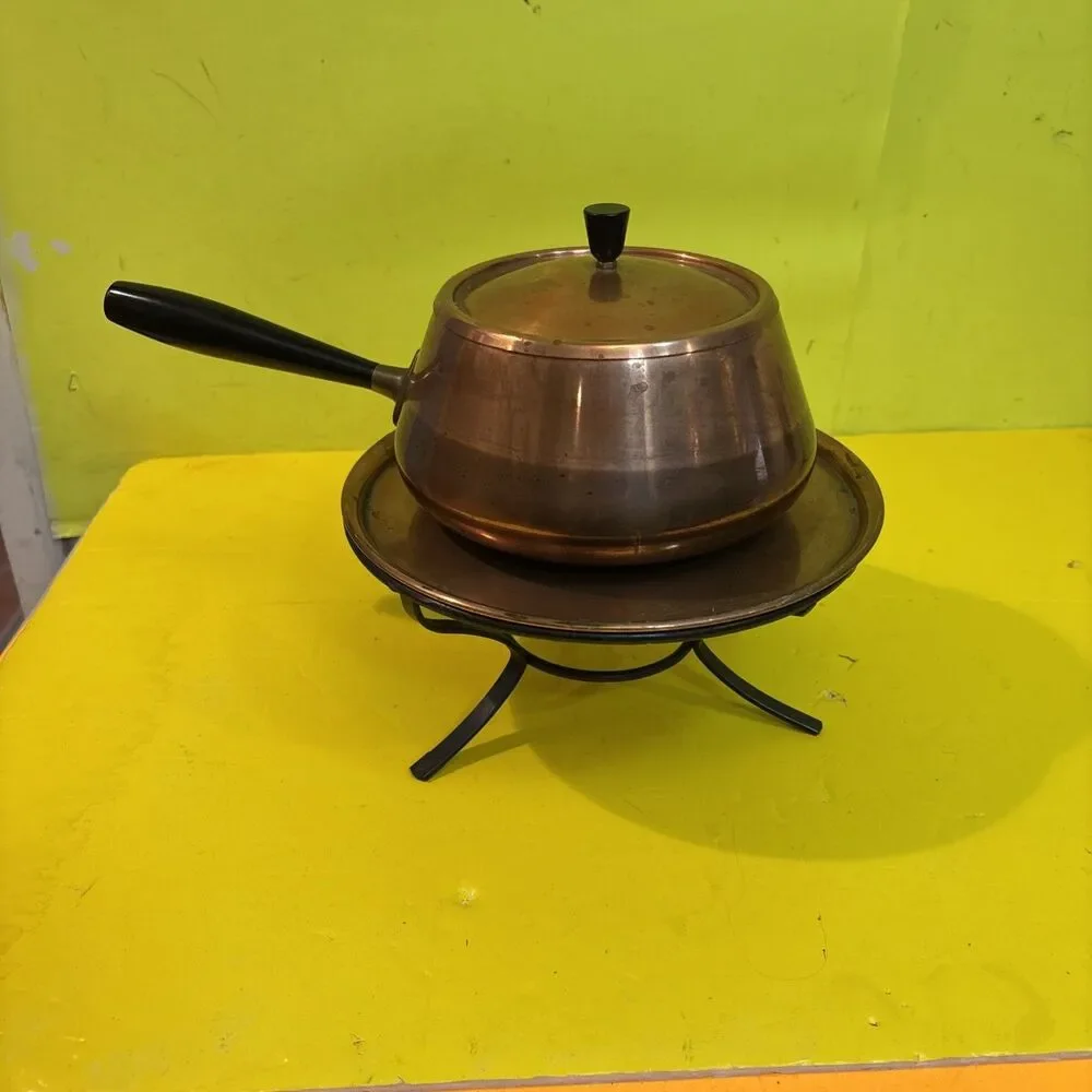 Vintage Copper Fondue Set As Is (Set is missing heating element/needs cleaning).